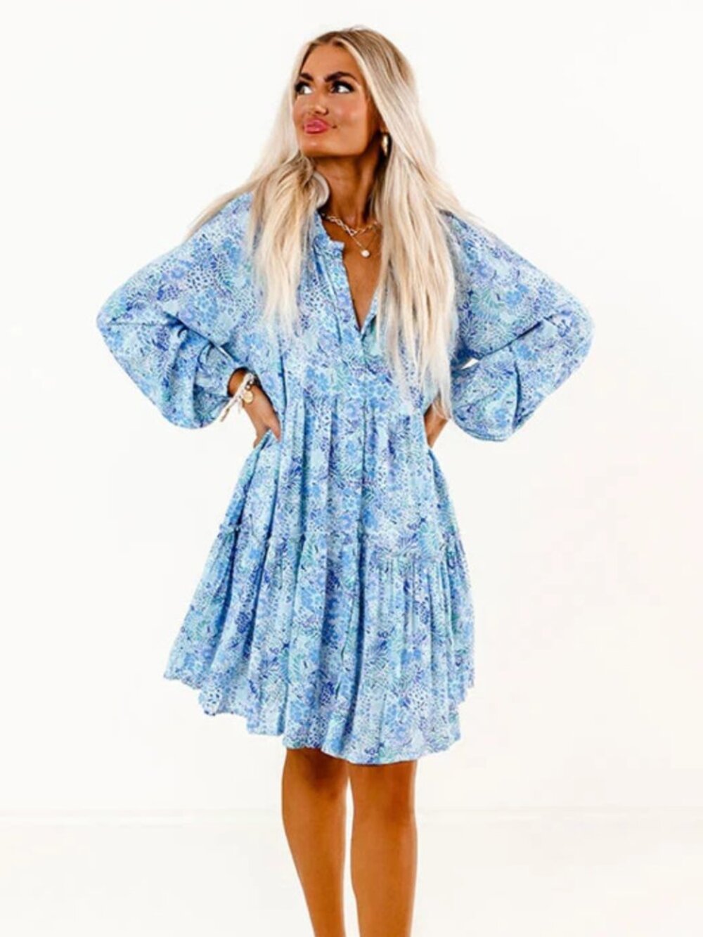 Impressions Second Glance Blue Floral Shift Dress Size 1X
